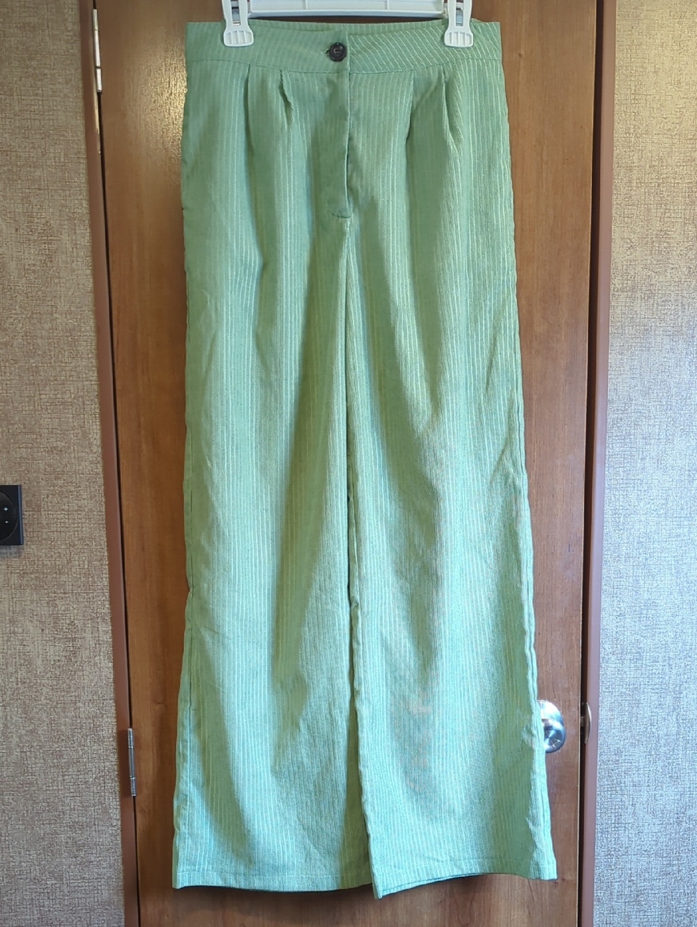 SHEIN Light Green Corduroy Wide-Leg Pants